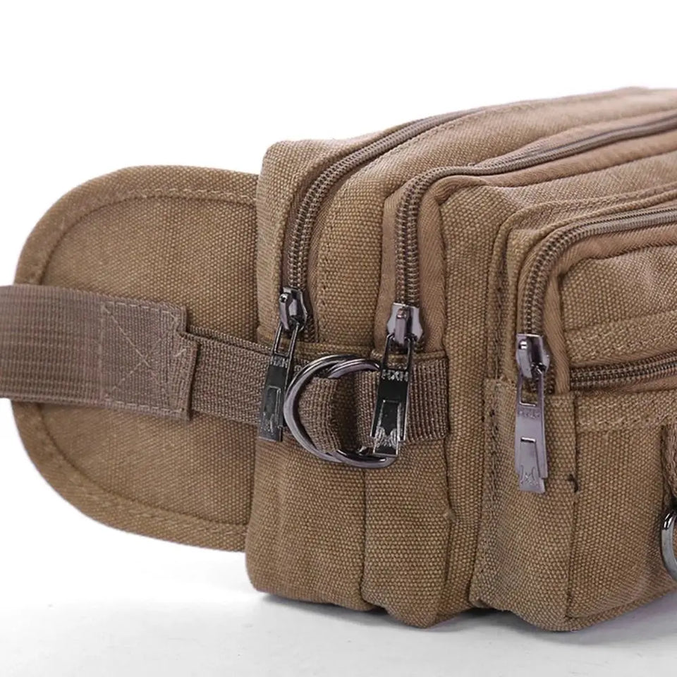 4-Layer Canvas Waist Pack - Large Capacity Multi-Functional Belt Bag with Phone Pocket