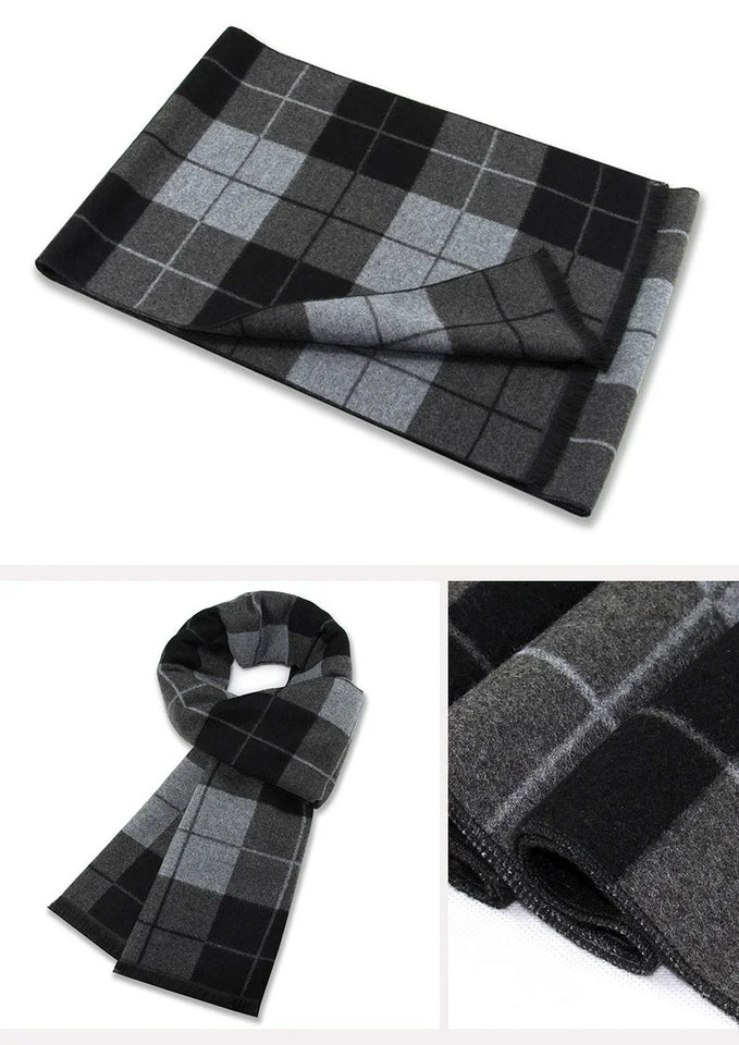 Luxury Men's Cashmere Scarf - Winter Wool Plaid Muffler Perfect for Gifts