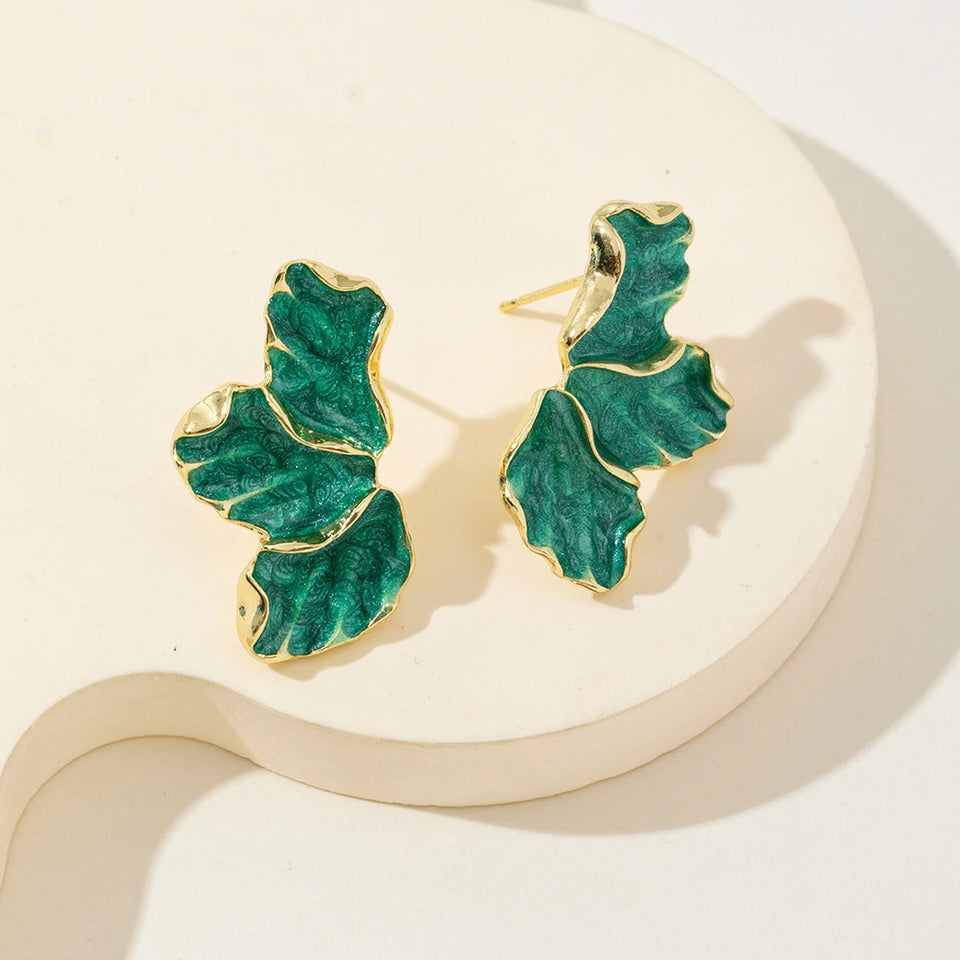 Statement Metal Flower Earrings - Women's Cream & Gold-Plated Fashion Studs