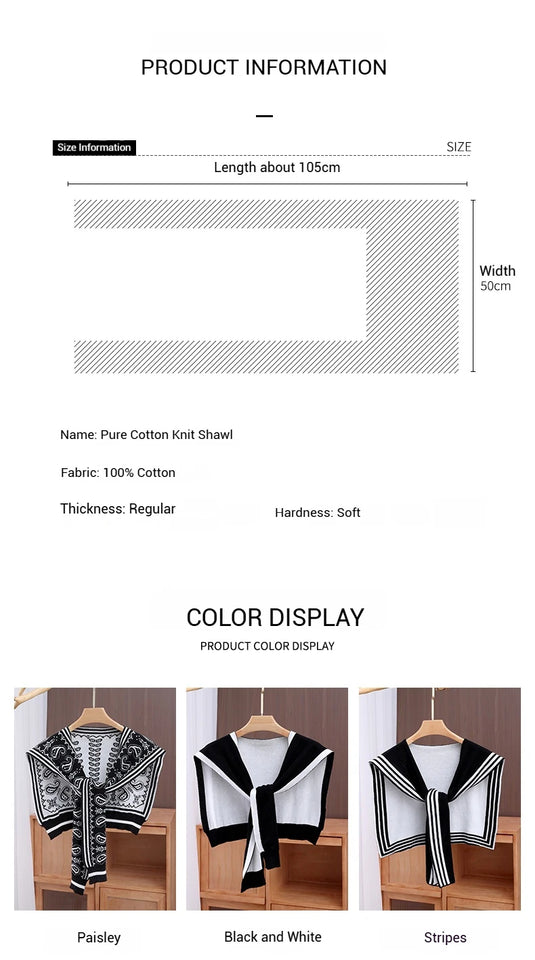 Women's Cotton Paisley Stole - Small Square Shawl with Striped Accents