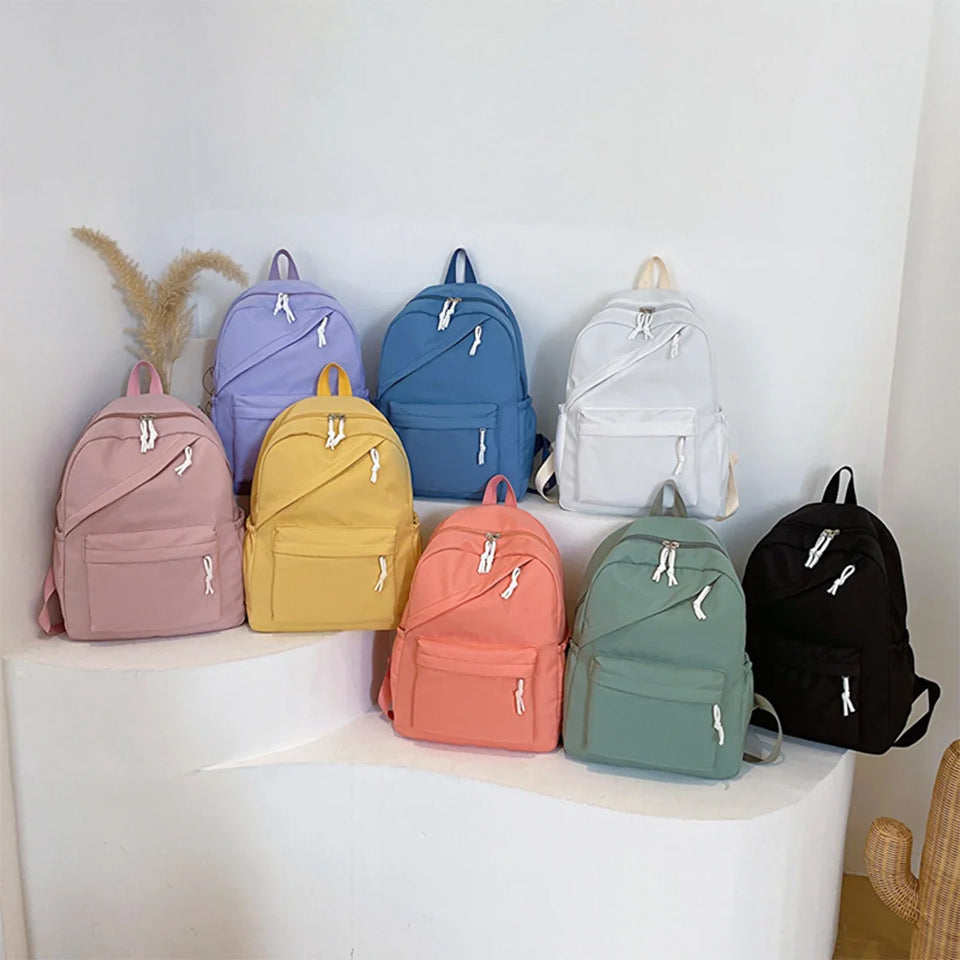 Multi-Pocket Nylon Backpack - Large Capacity with Adjustable Straps for College Commute