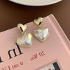Asymmetric Freshwater Pearl Studs - Elegant Long Metallic Earrings