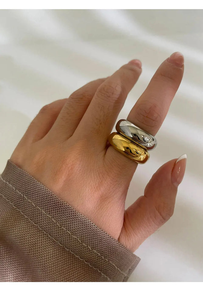 Unisex Minimalist Wide Band Rings - Gold Silver Plated Stainless Steel