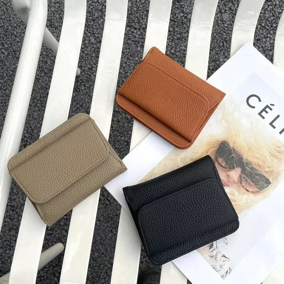 Women's Leather Wallet - Small Folding Purse with Multiple Compartments
