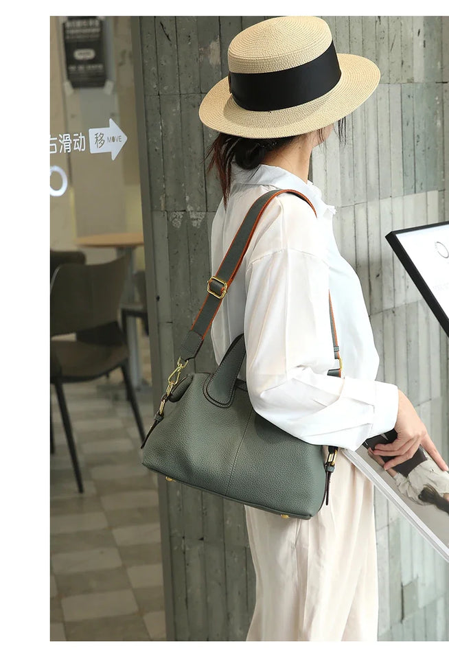 Women's Natural Leather Crossbody Bag - Premium Cowhide Large Capacity Design