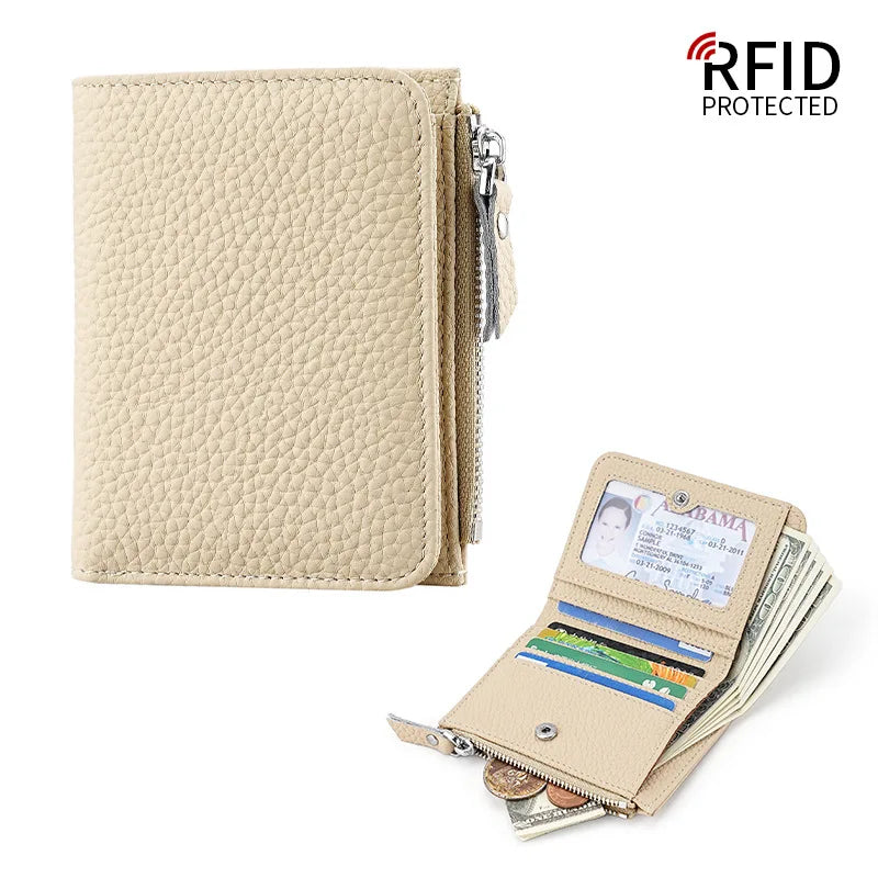 RFID Blocking Women's Leather Wallet - Compact Multi-Card Bifold Purse