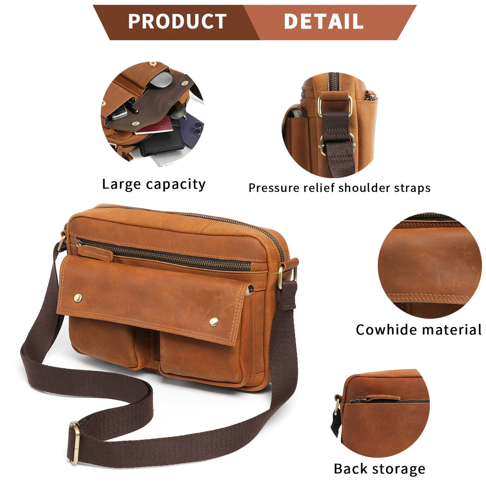 Men's Fashion Leather Bag - Large Crossbody with Pressure-Relief Strap