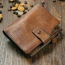 Vintage Crazy Horse Leather Wallet - Handmade Men's Bifold with Money Clip