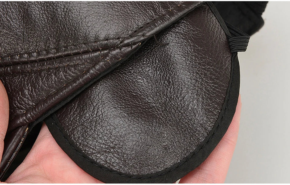 Genuine Leather Baseball Cap for Men - Cowhide Winter Hat with Earflaps