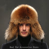 Men's Luxury Fox Fur Hat - 100% Sheepskin Ushanka with Ear Flaps