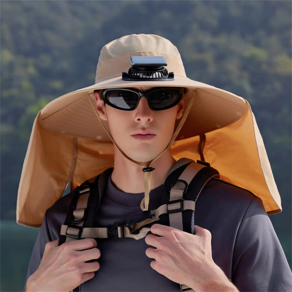 Solar-Powered Fan Hat - Outdoor Cooling Cap with Adjustable Brim & UV Protection