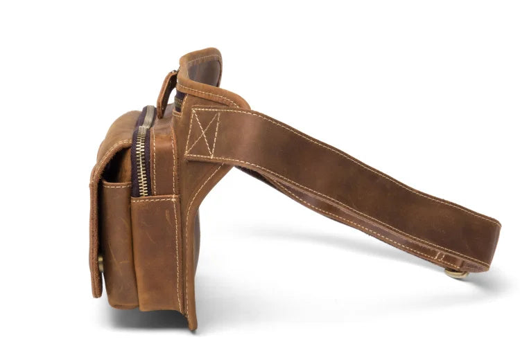 Men's Leather Crossbody Bag - Multi-Function Waist Bag for Sports & Casual Wear