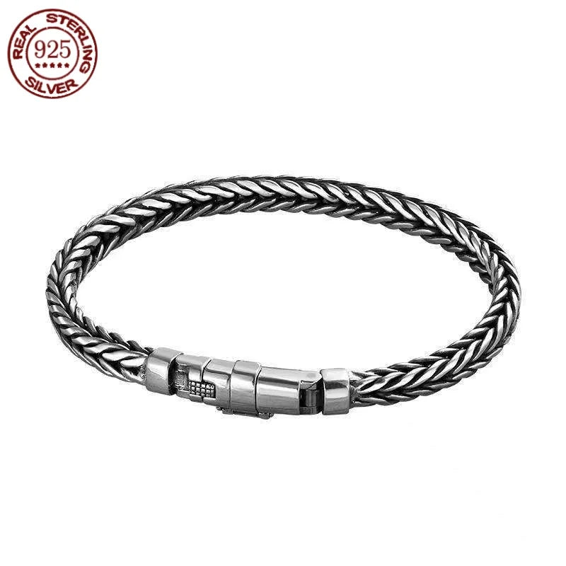 Handmade S925 Sterling Silver Bracelet - Retro Woven Style