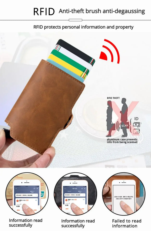 Split Leather RFID Wallet for Men - Slim Pop-Up Design with Money Clip
