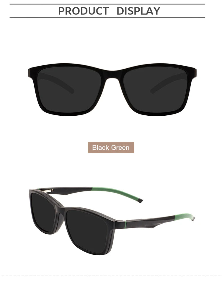 Rectangular Frame Sunglasses - Large Size with Clip-On Design & Spring Hinges