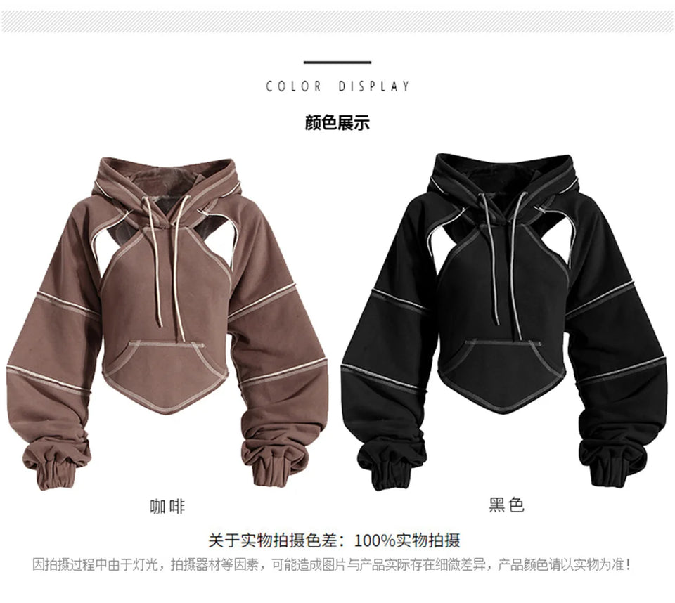 Ladies' Fashion Hoodie - Color Clashing Short Top for Layering