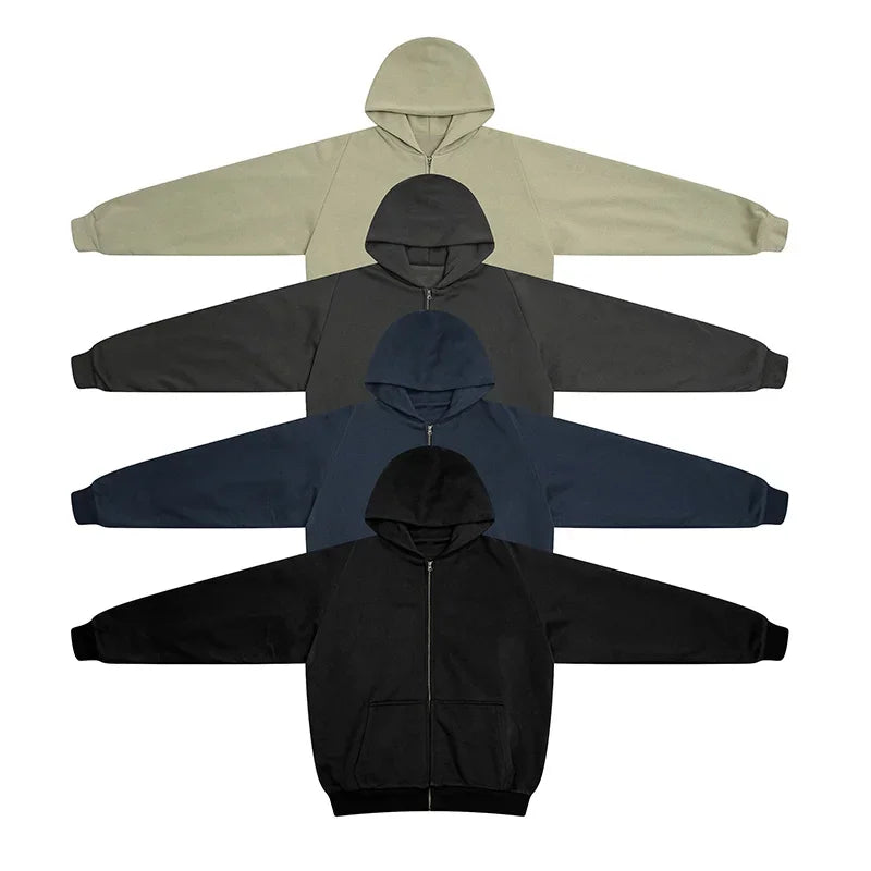 Wide Style Cotton Hoodie - Heavy Double Layer Unisex Zipper Coat