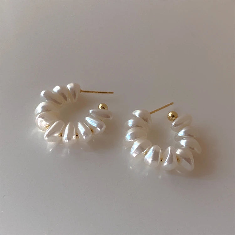 Asymmetric Freshwater Pearl Studs - Elegant Long Metallic Earrings