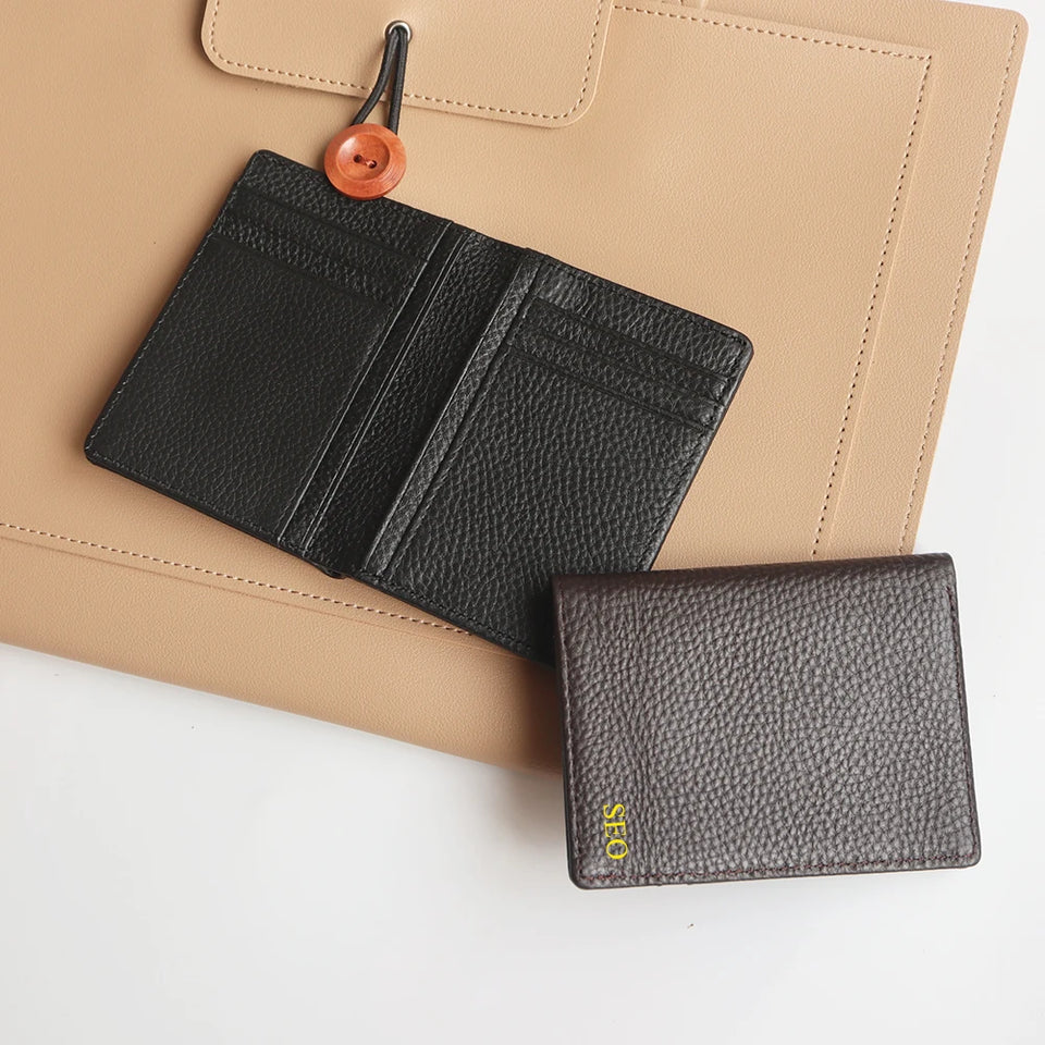 Custom Engraved Leather Card Holder - Personalized Business Wallet for Men
