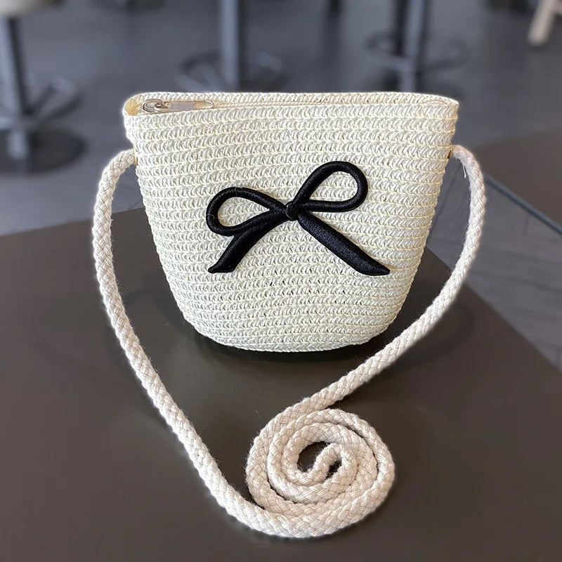 Large Brim Straw Sun Hat & Bag Set - Girls' Summer Beach Visor with Bowknot