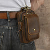 Genuine Leather Men's Belt Bag - First Layer Cowhide Waist Pouch with Hardware Clasp