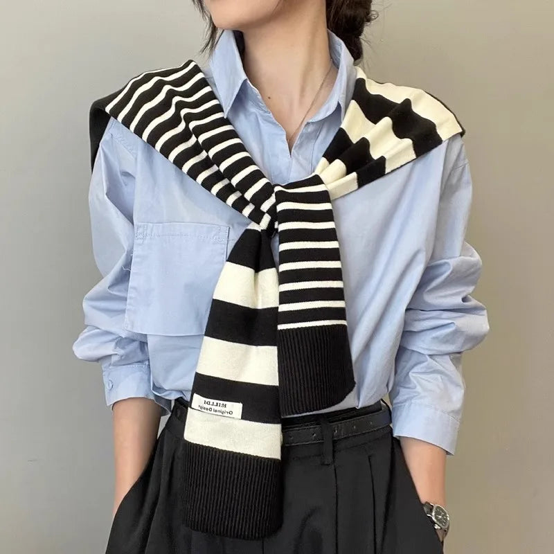 Preppy Striped Knitted Scarf - High-Grade Office Shawl for Air-Conditioned Spaces