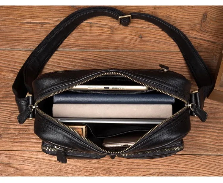 Leather Messenger Bag - Casual Crossbody with Zipper Design