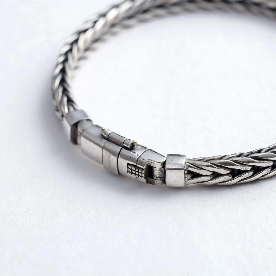 Handmade S925 Sterling Silver Bracelet - Retro Woven Style