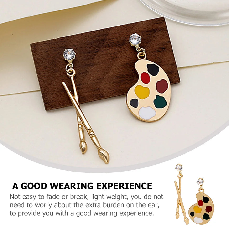 Unique Artist Palette Drop Earrings - Painter Brush Design for Creative Professionals