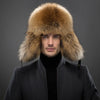 Men's Luxury Fox Fur Hat - 100% Sheepskin Ushanka with Ear Flaps