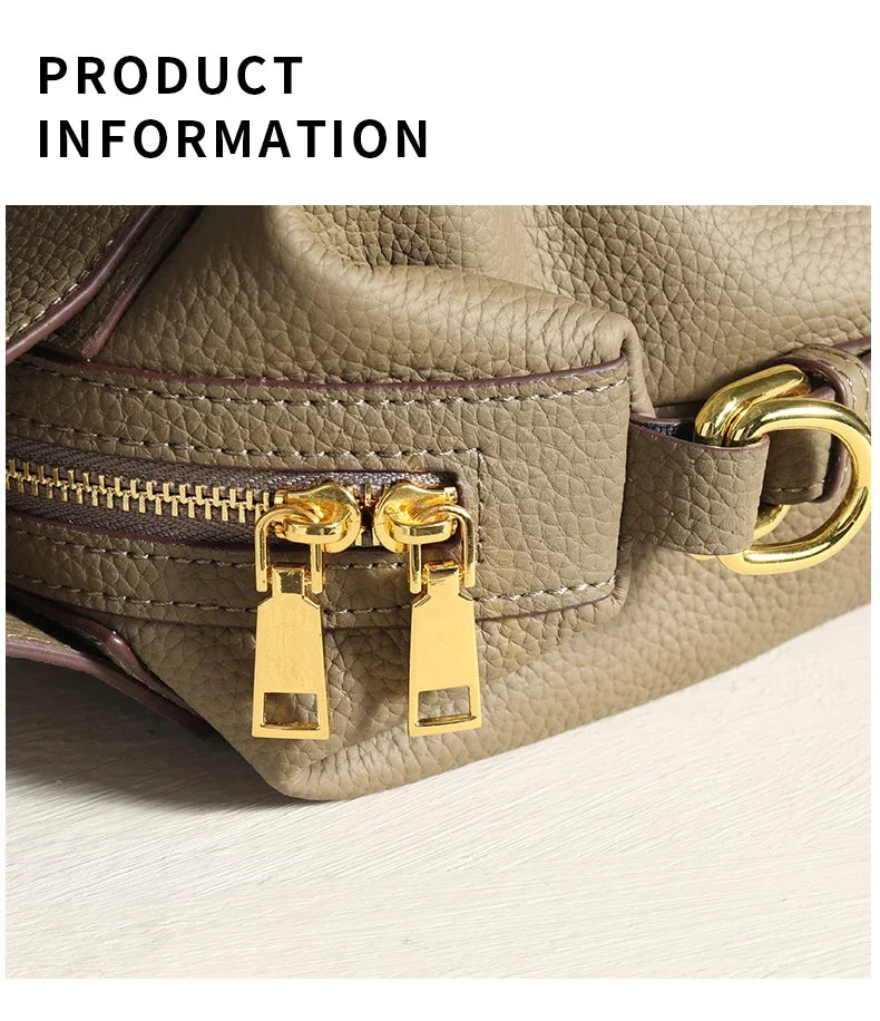 Women's Natural Leather Crossbody Bag - Premium Cowhide Large Capacity Design