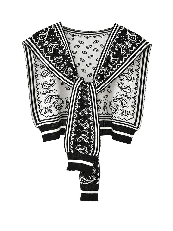 Women's Cotton Paisley Stole - Small Square Shawl with Striped Accents