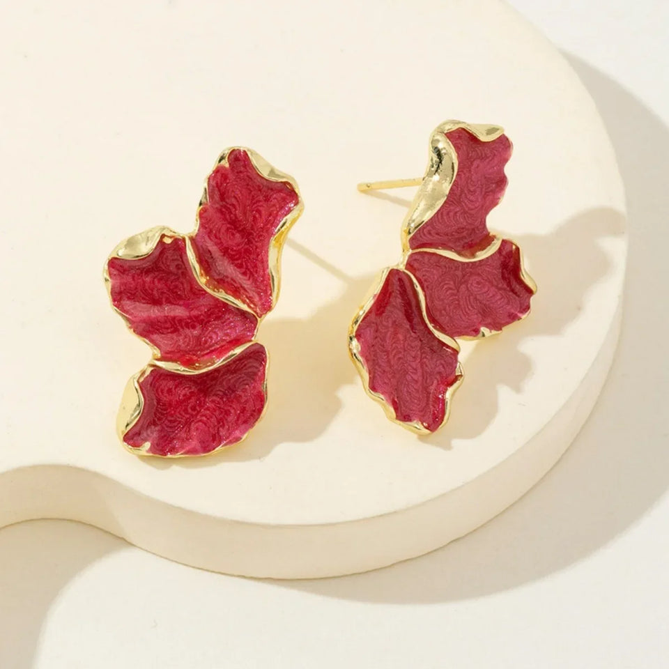 Statement Metal Flower Earrings - Women's Cream & Gold-Plated Fashion Studs