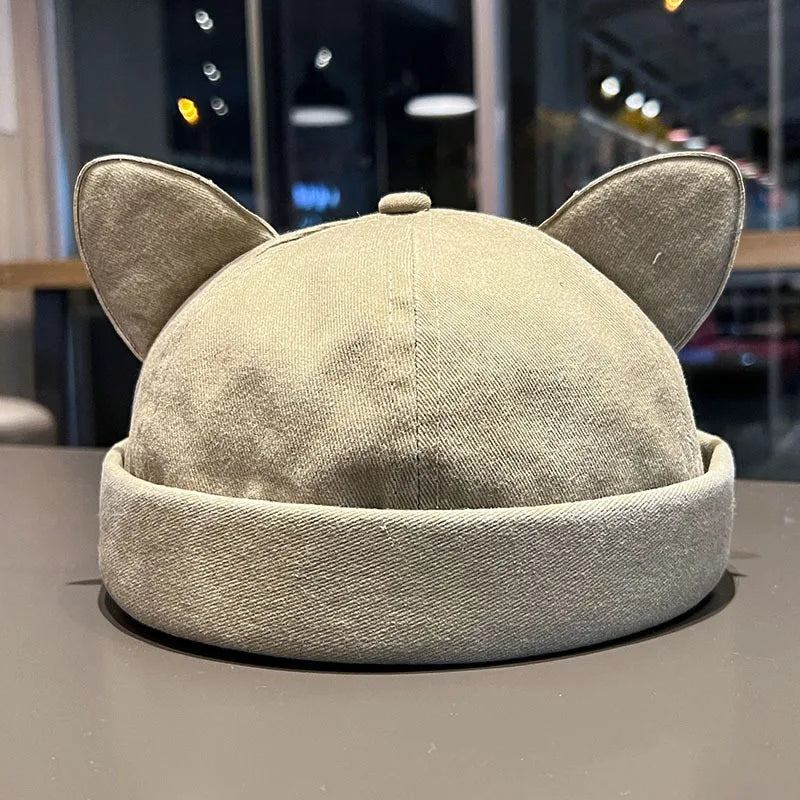 Adjustable Cat Ears Hat - Unisex Brimless Beanie Cap in Denim Style