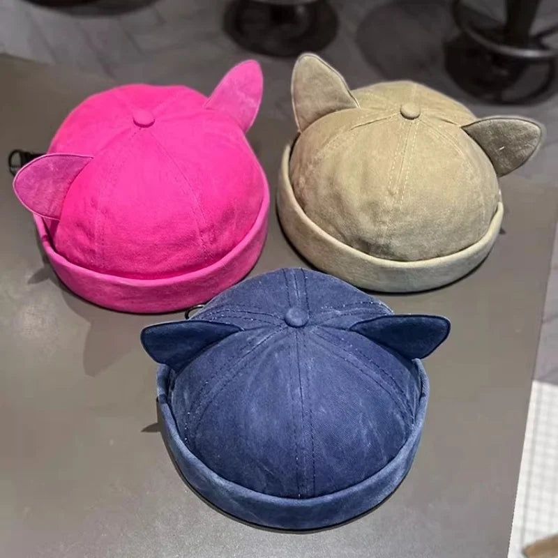 Adjustable Cat Ears Hat - Unisex Brimless Beanie Cap in Denim Style