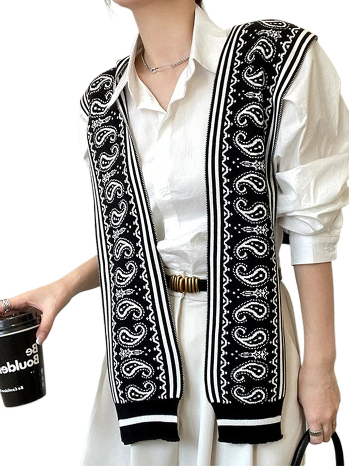 Women's Cotton Paisley Stole - Small Square Shawl with Striped Accents