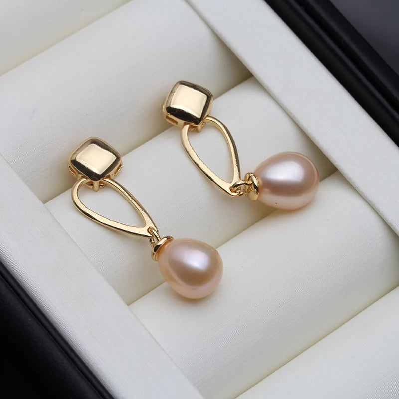Cultured Pearl Drop Earrings - Gold Plated White Pearl Gift for Mother & Wife