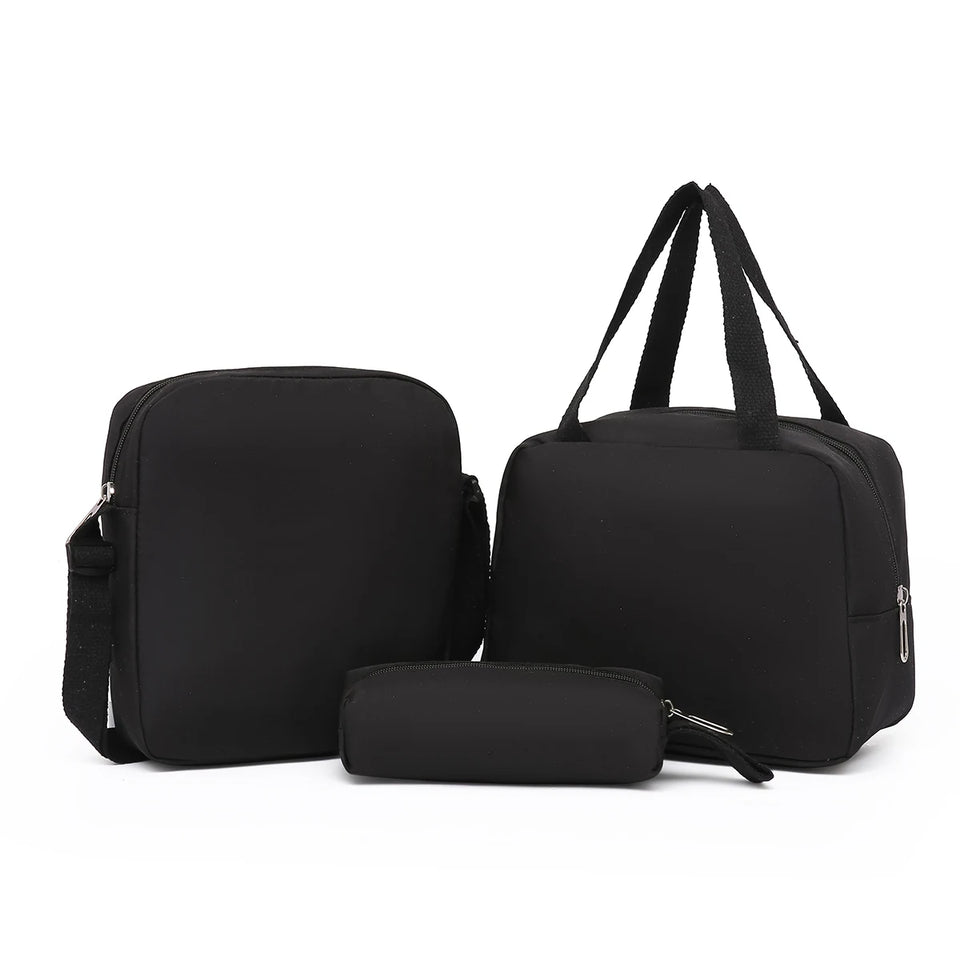 3-Piece Women's Bag Set - Quilted Nylon with Zipper for Commute Essentials