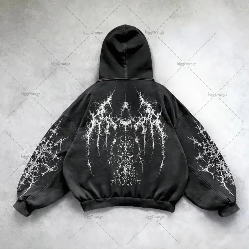 Men's Harajuku Wing Print Hoodie - Y2K Punk Street Style