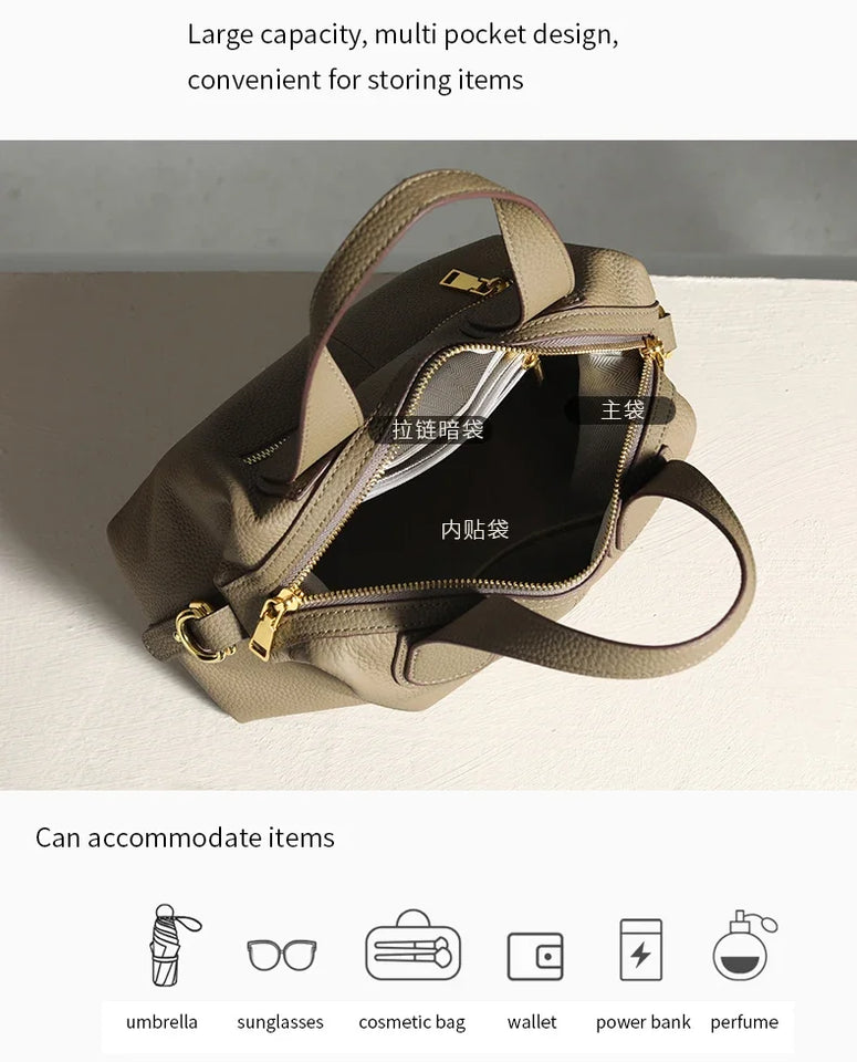 Women's Natural Leather Crossbody Bag - Premium Cowhide Large Capacity Design