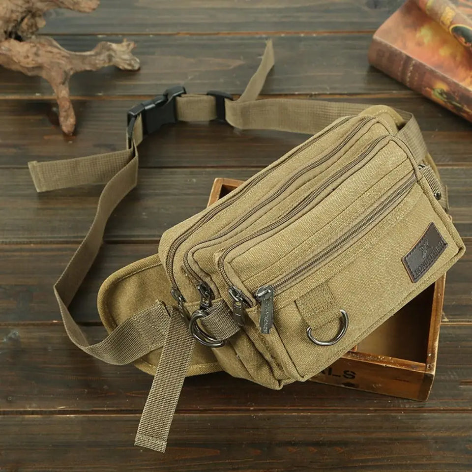 4-Layer Canvas Waist Pack - Large Capacity Multi-Functional Belt Bag with Phone Pocket