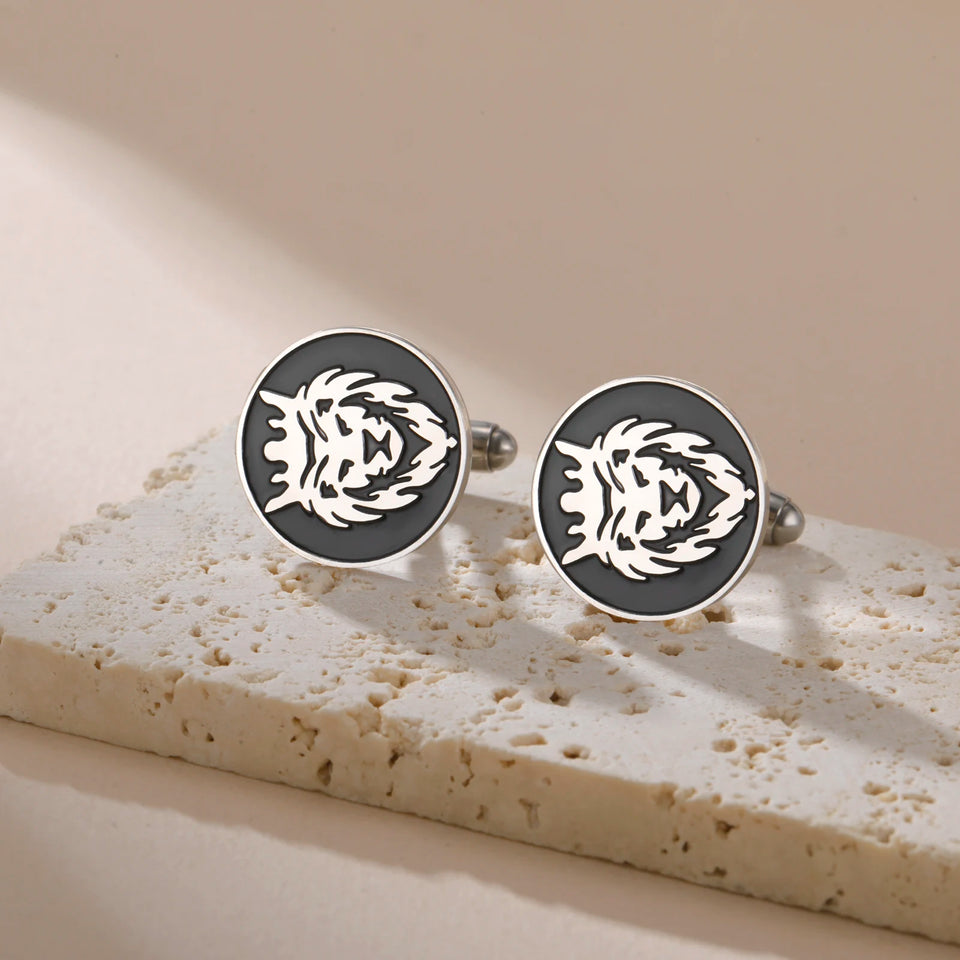 Engraved Lion King Cufflinks - Norse Viking Stainless Steel