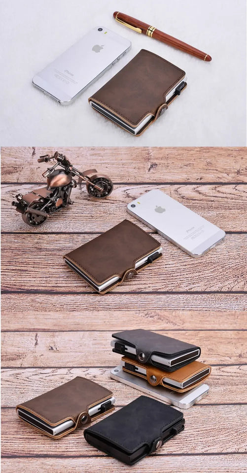 Split Leather RFID Wallet for Men - Slim Pop-Up Design with Money Clip