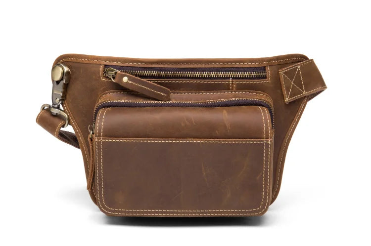 Men's Leather Crossbody Bag - Multi-Function Waist Bag for Sports & Casual Wear
