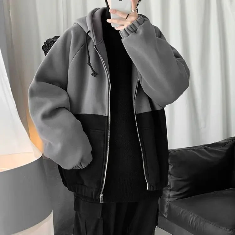 Loose Fit Frog Hoodie - Men's Plus Size Korean Style Fleece Lined Pullover