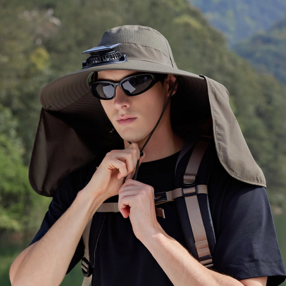Solar-Powered Fan Hat - Outdoor Cooling Cap with Adjustable Brim & UV Protection