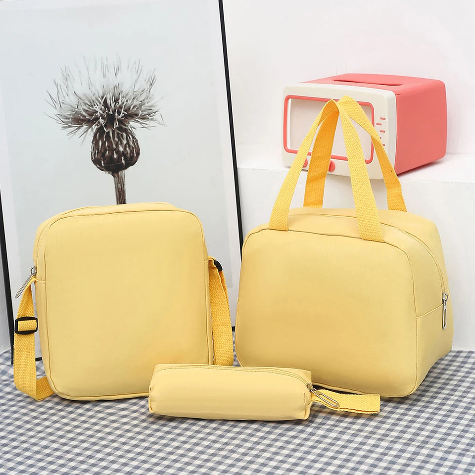 3-Piece Women's Bag Set - Quilted Nylon with Zipper for Commute Essentials