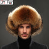 Men's Luxury Fox Fur Hat - 100% Sheepskin Ushanka with Ear Flaps