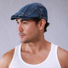 Retro Washed Denim Flat Cap - Adjustable Cotton Sunshade Hat