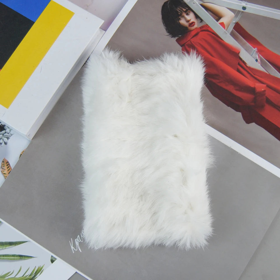 Real Rex Rabbit Fur Scarf - Women's Handmade Knit Cowl & Headband for Winter